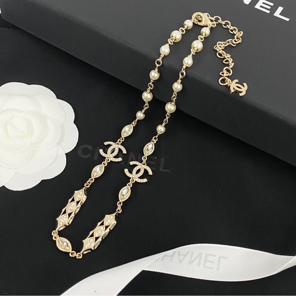 CHANEL Jewelry - CHANEL Gold and Pearl Necklace with Iconic Accents
